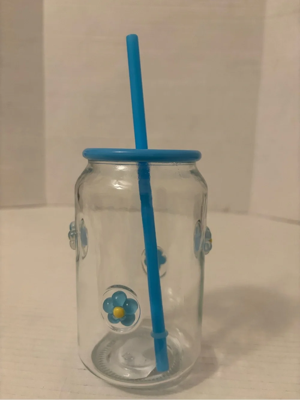 Blue Floral Glass Mason Tumbler with Straw - Home Party Supplies